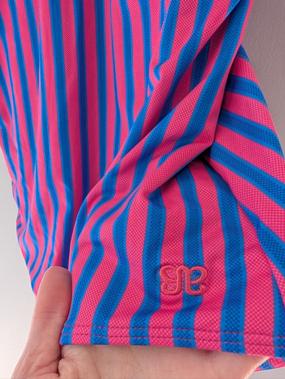NWT Albion Fit Natalie One Piece Swimsuit L Berry Stripe Pink Blue $138 - Picture 4 of 7